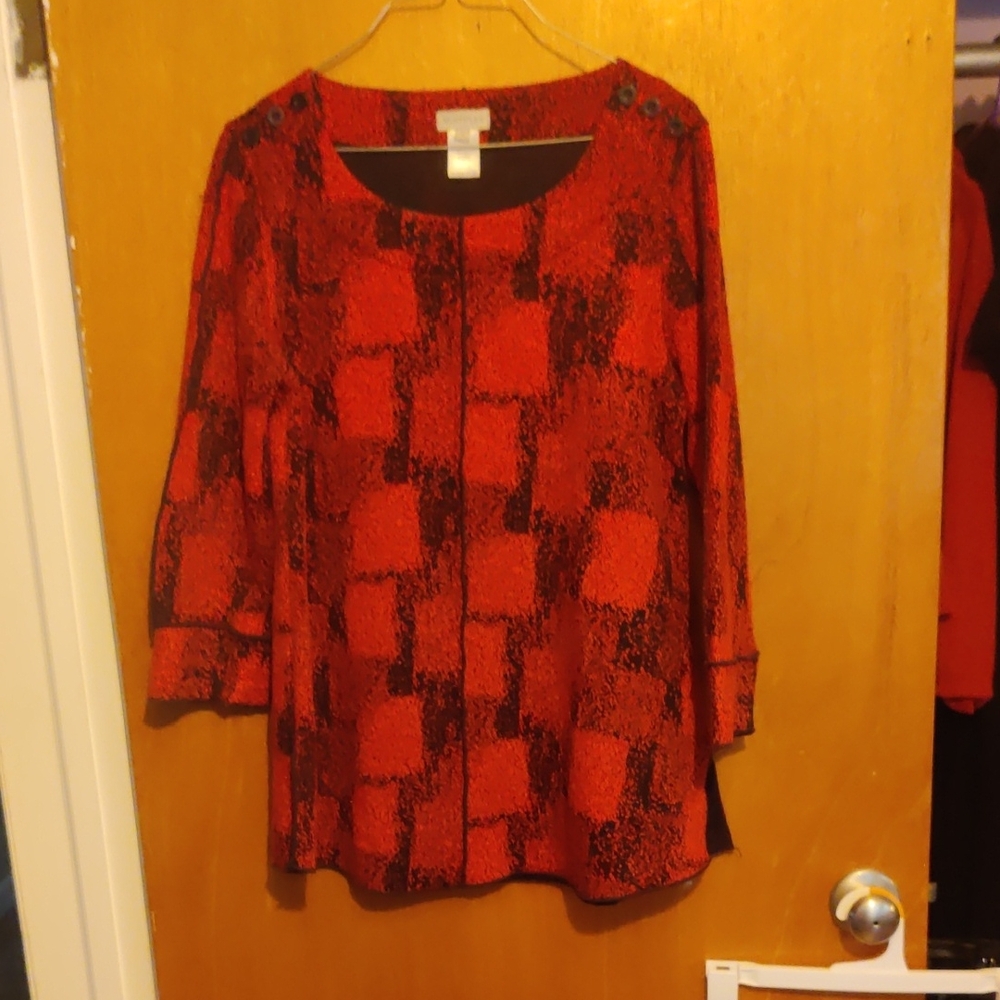 Multiples Red and Black Patterned Blouse
